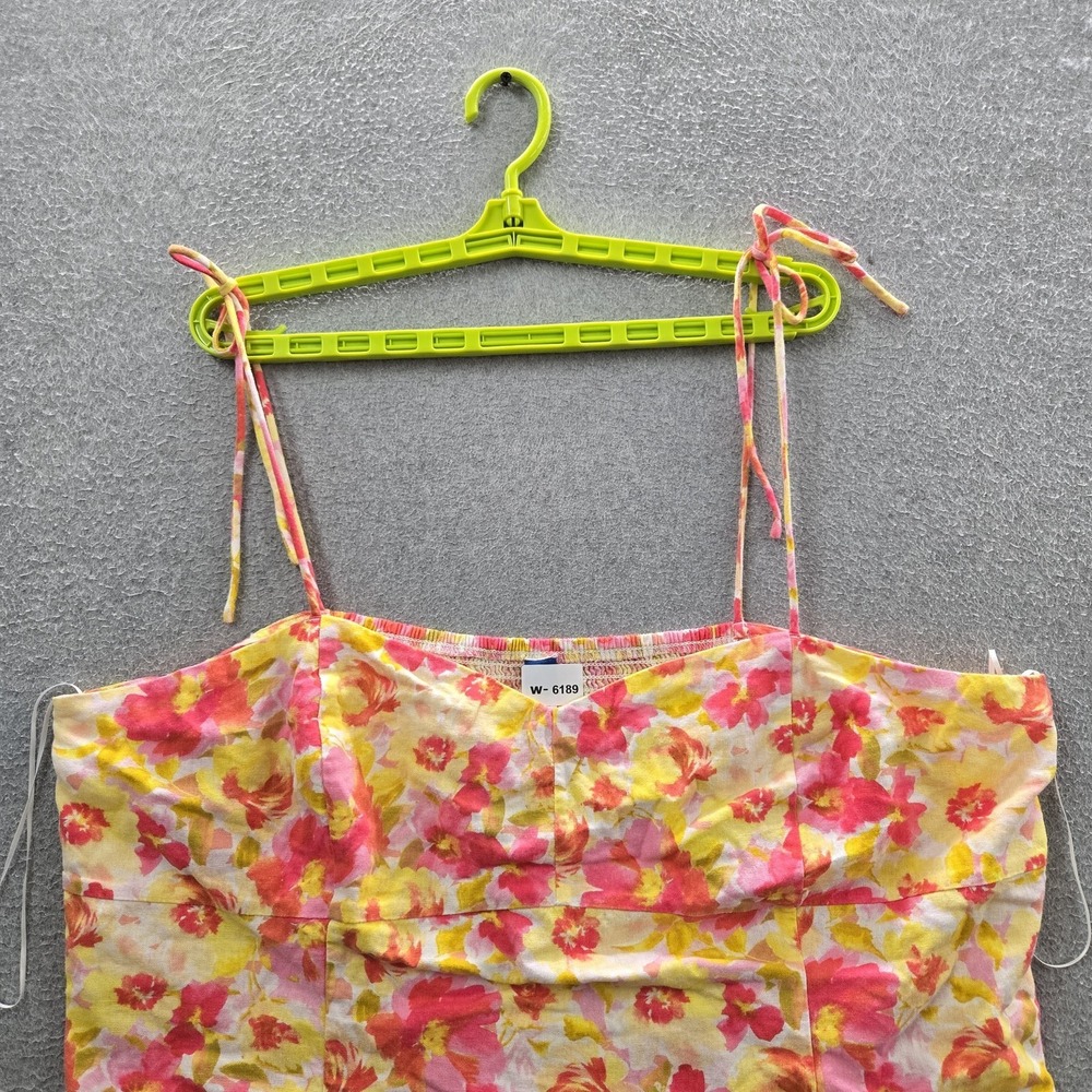 Old Navy Women Tank Top XXL Yellow Linen Viscose Floral Ruffle Square Neck Cami - Picture 4 of 8